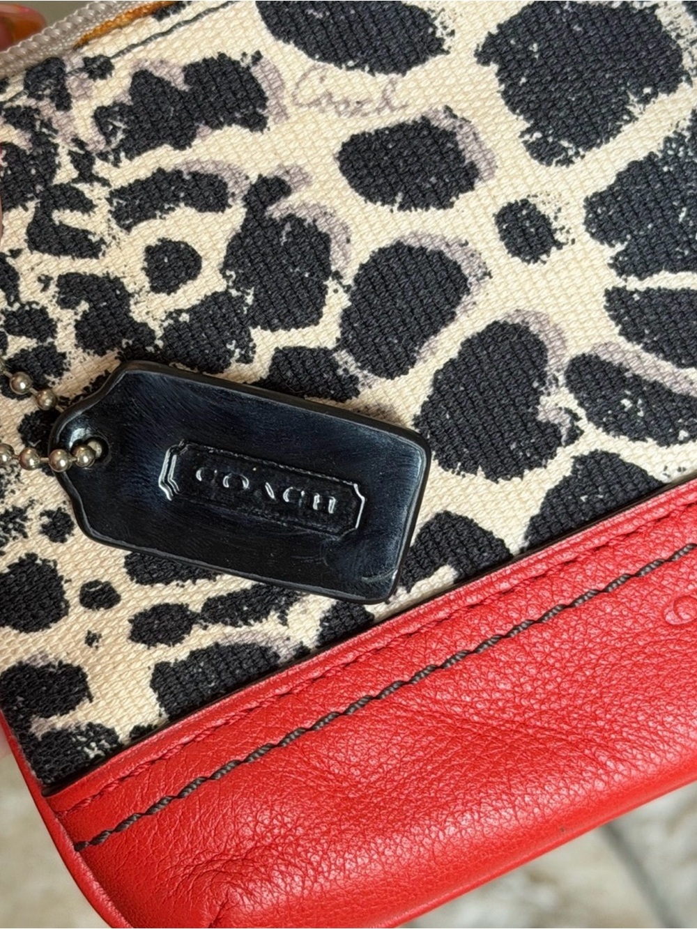 Coach Red Leather & Black Leopard Print Wristlet Clutch Pouch Hang Tag Zip Strap - Picture 3 of 9